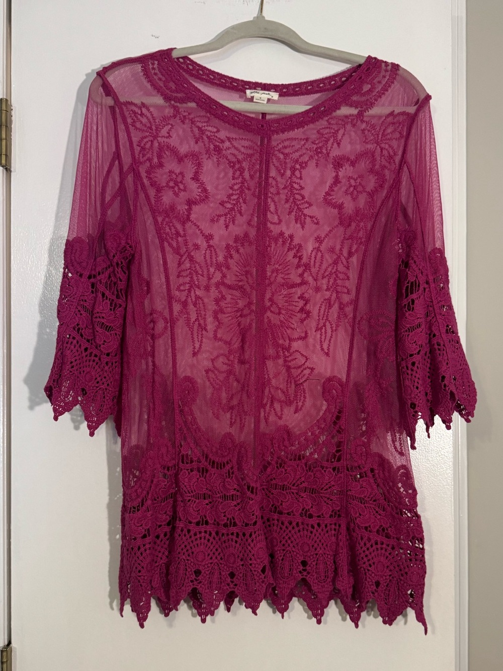 Ultra Pink Sheer Floral Lace Tunic Magenta boho whimsy fairy core